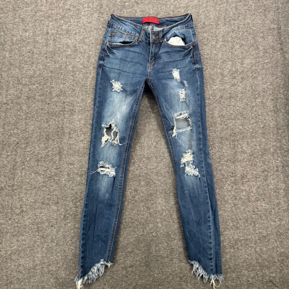 Wax Jean Butt I Love You Distressed Skinny Jeans Blue Medium Wash Size 1 Crop